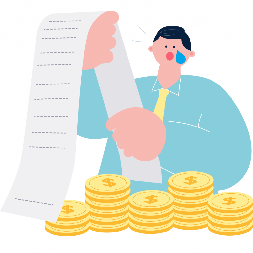 병원비 영수증을 손에 들고 경제적 부담감에 슬퍼하며 울고 있는 남자의 모습. 고액 의료비 발생으로 인한 가계 경제의 위기와 재무적 고통을 구체적으로 묘사함