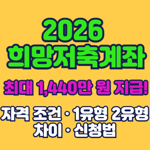 2026년 희망저축계좌 1유형 2유형 자격 조건 및 신청 방법 요약 이미지