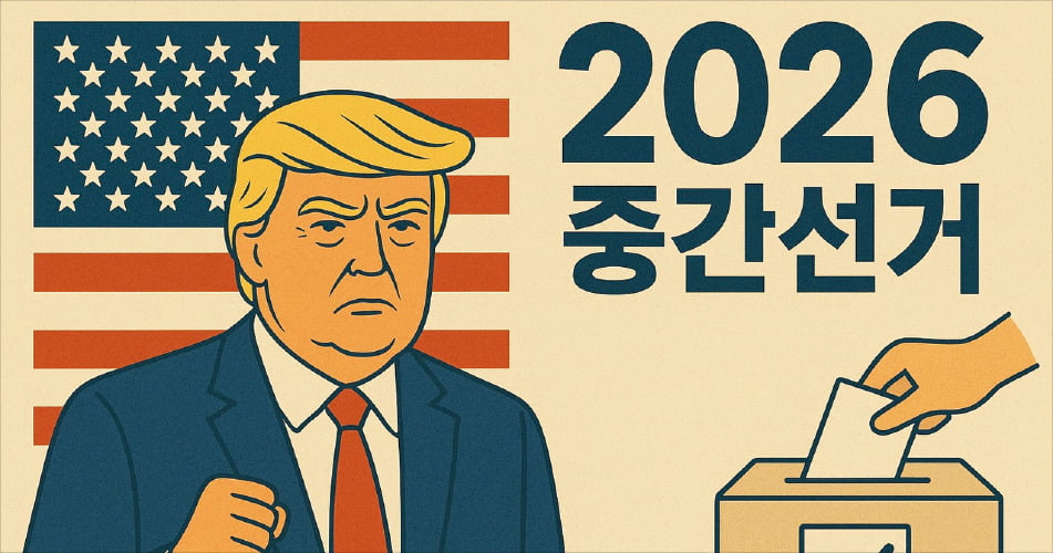 '2026 중간선거'라는 문구가 중앙에 강조된 미국의 선거 관련 대표 이미지.