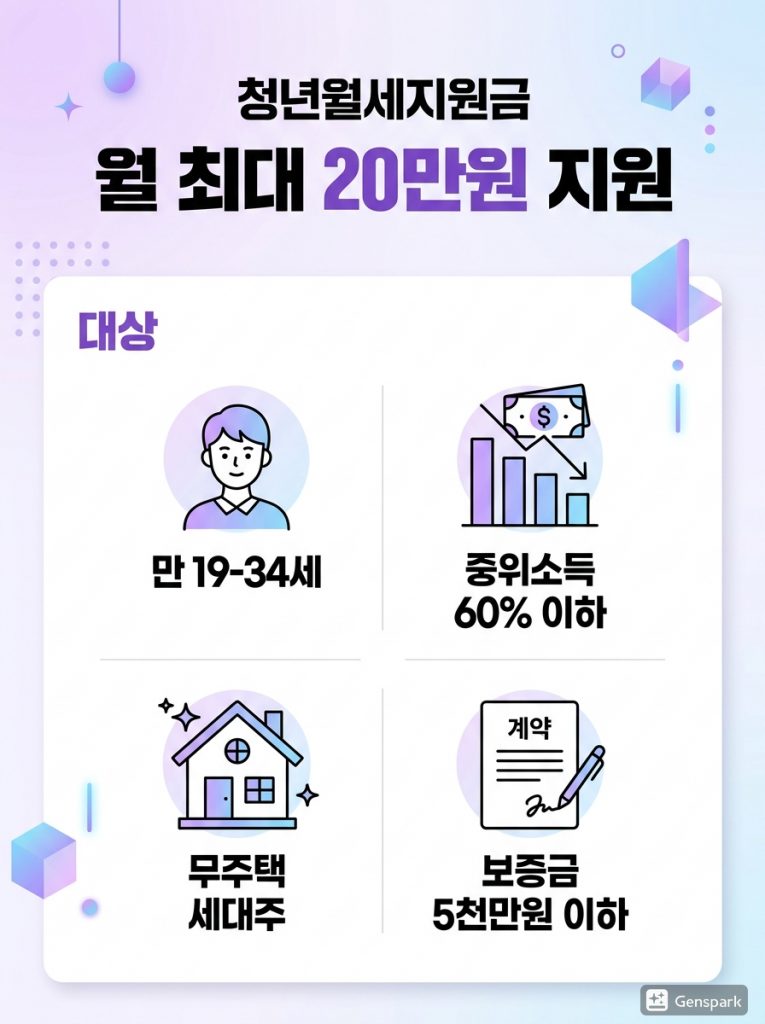 2026년 상시 신청이 가능한 청년월세지원금의 월 최대 20만 원 지원 조건 및 신혼부부 주거지원 혜택 비교 안내 이미지