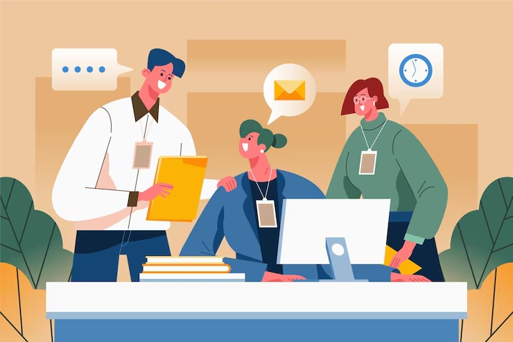 사무실에서 모니터를 보며 효율적인 매매법을 공부하거나 투자를 관리하는 직장인의 모습