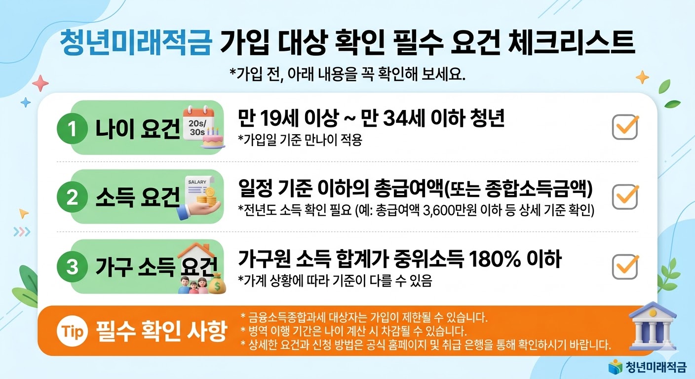 청년미래적금 가입 대상 확인을 위한 필수 요건 체크리스트