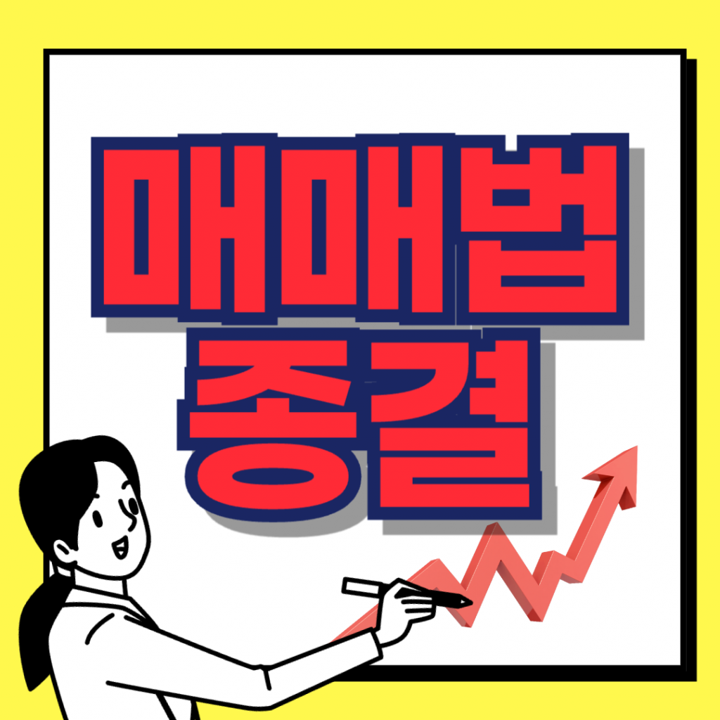 주식 및 코인 투자 수익률을 높여주는 '매매법 종결' 문구가 강조된 유튜브 스타일의 썸네일 이미지